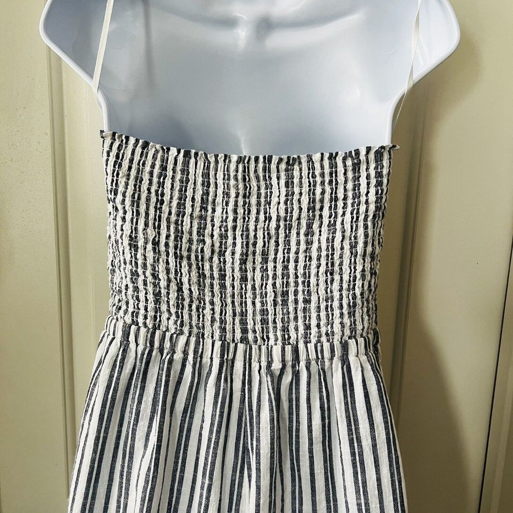 Aerie 100% Cotton Jumpsuit Striped Blue White Strapless Bow Tie Front Medium - Picture 6 of 11